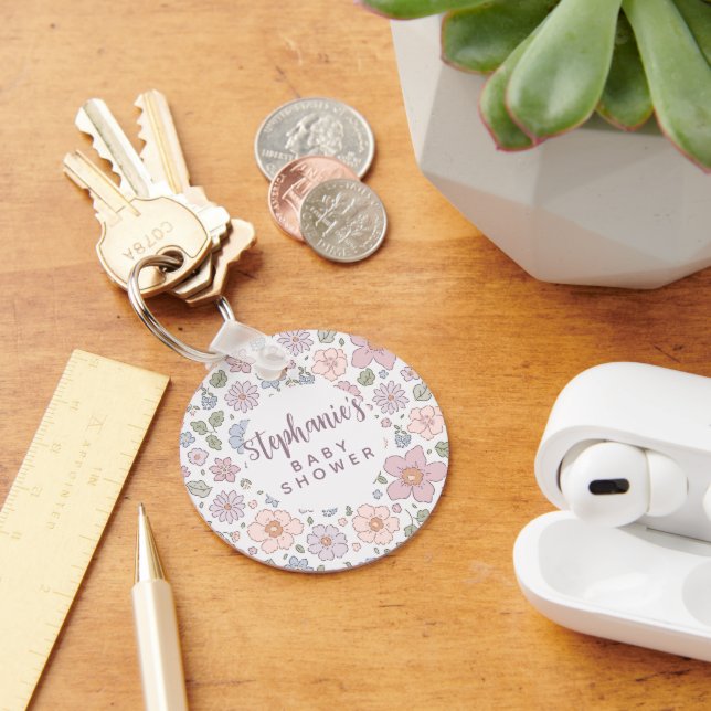 Personalisierte Ditsy Floral Baby Dusche Schlüssel Schlüsselanhänger (Schreibtisch)