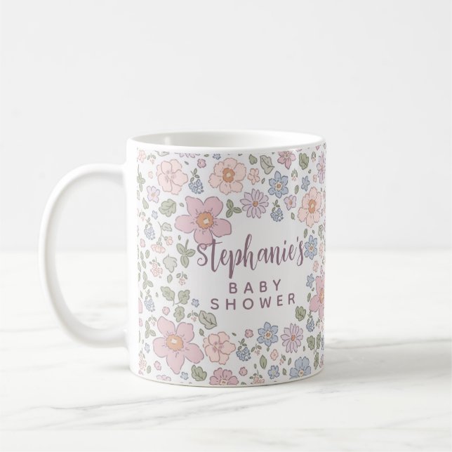Personalisierte Ditsy Floral Baby Dusche Tasse (Links)