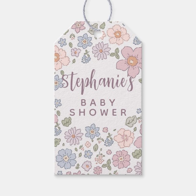 Personalisierte Ditsy Floral Baby Shower Geschenkm Geschenkanhänger (Vorderseite)