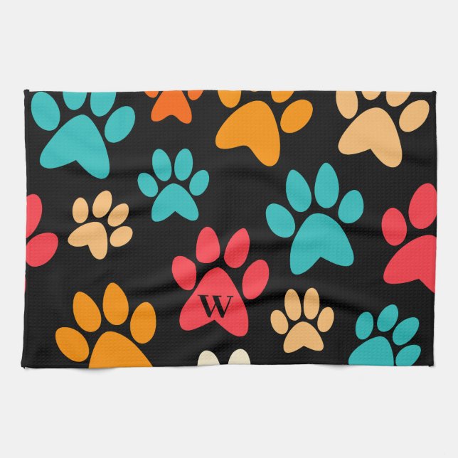 Personalisierte Dog Paw Print Monogram Dog Lover Geschirrtuch (Horizontal)