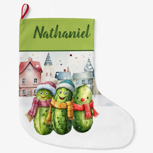 Personalisierte doppelseitige Gurke Großer Weihnachtsstrumpf (Vorderseite)