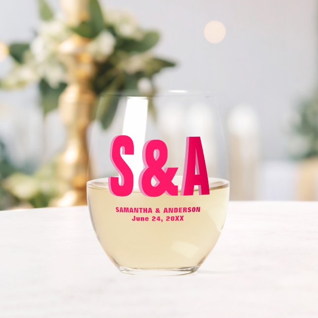 Personalisierte Double Shadow Monogram-Gastgeschen Weinglas Ohne Stiel (Insitu (Hochzeit))