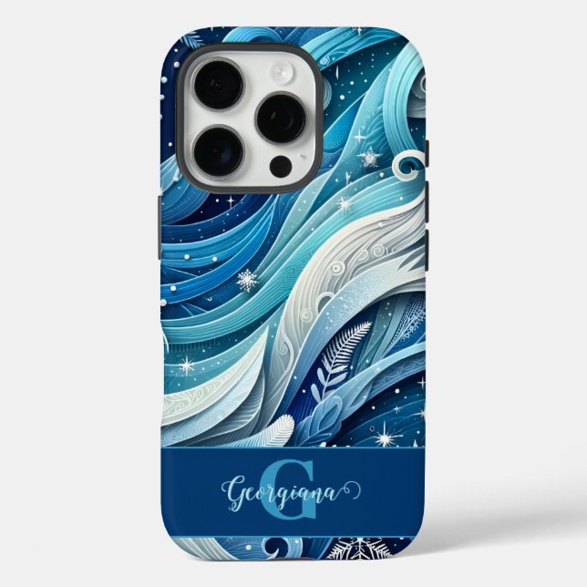 Personalisierte Dreamy Blue und Frosty Winter Wirb iPhone 16 Pro Hülle (Rückseite)
