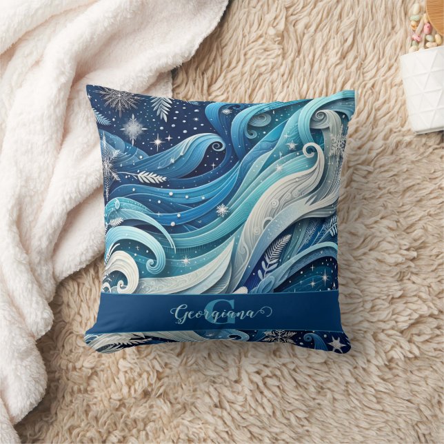 Personalisierte Dreamy Blue und Frosty Winter Wirb Kissen (Decke)