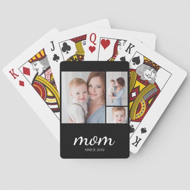 Personalisierte Drei-Foto-Collage Mutter Spielkarten (Rückseite)