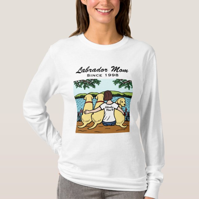 Personalisierte drei gelbes Labradors und Mama T-Shirt (Vorderseite)
