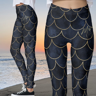 Personalisierte dunkelblaue Meerjungfrau-Schuppen  Leggings