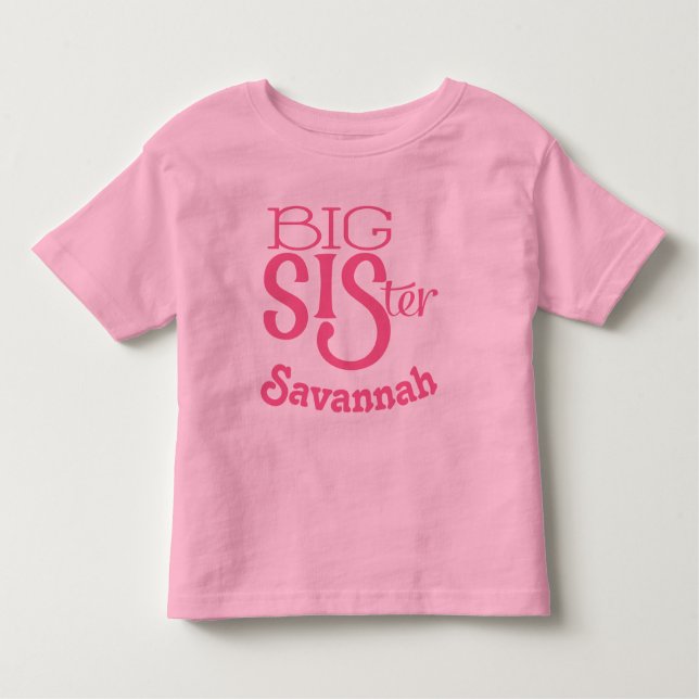 Personalisierte Dunkle Himbeere Rosa BIG Schwester Kleinkind T-shirt (Vorderseite)