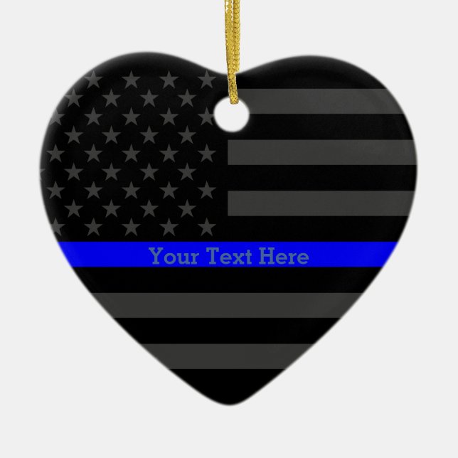 Personalisierte dünne blaue Linie graue US-Flagge Keramik Ornament (Vorne)