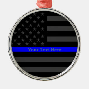 Personalisierte dünne blaue Linie graues Silbernes Ornament