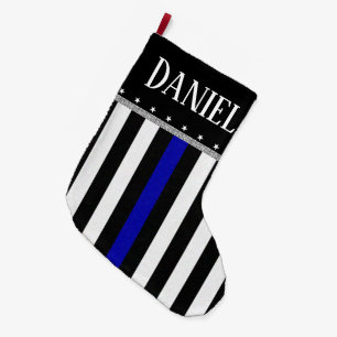 Personalisierte dünne blaue Linie Polizei Großer Weihnachtsstrumpf