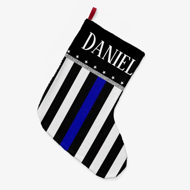 Personalisierte dünne blaue Linie Polizei Großer Weihnachtsstrumpf (Vorderansicht (hängend))