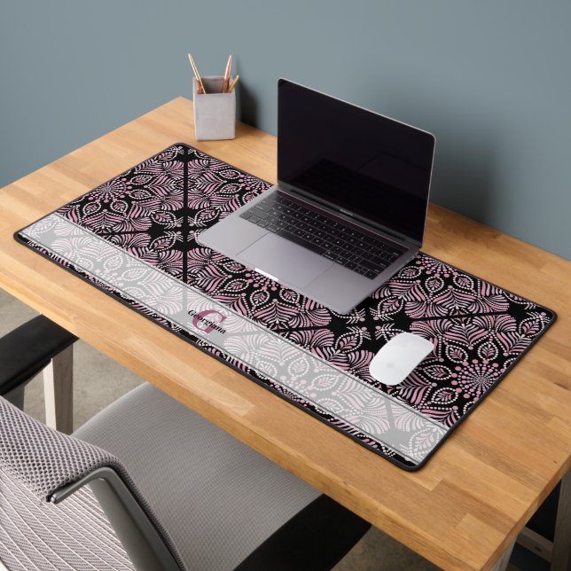 Personalisierte Dusky-Rose Blumenfronten Mandala T Schreibtischunterlage (Büro 2)