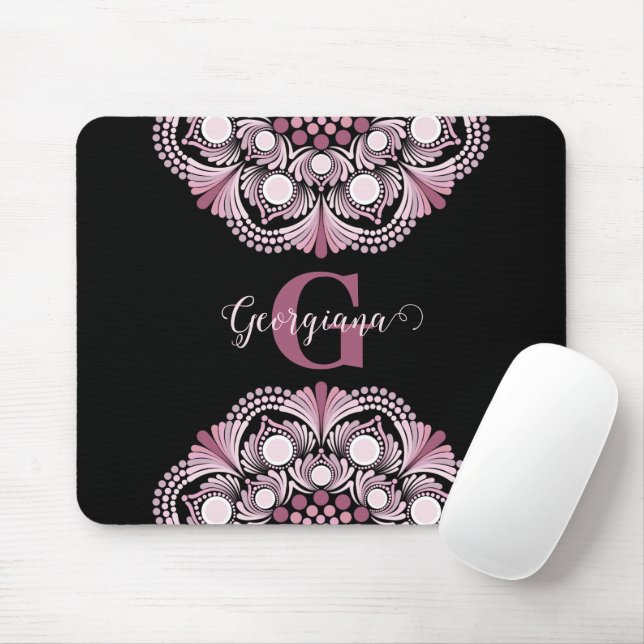 Personalisierte Dusky Rose Boho Floral Dot Mandala Mousepad (Mit Mouse)