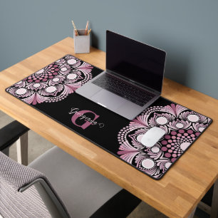 Personalisierte Dusky Rose Boho Floral Dot Mandala Schreibtischunterlage