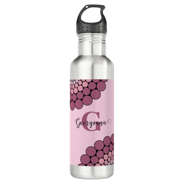 Personalisierte Dusky-Rose Floral Dot Mandala Edelstahlflasche (Vorderseite)