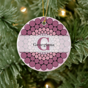 Personalisierte Dusky-Rose Floral Dot Mandala Keramik Ornament