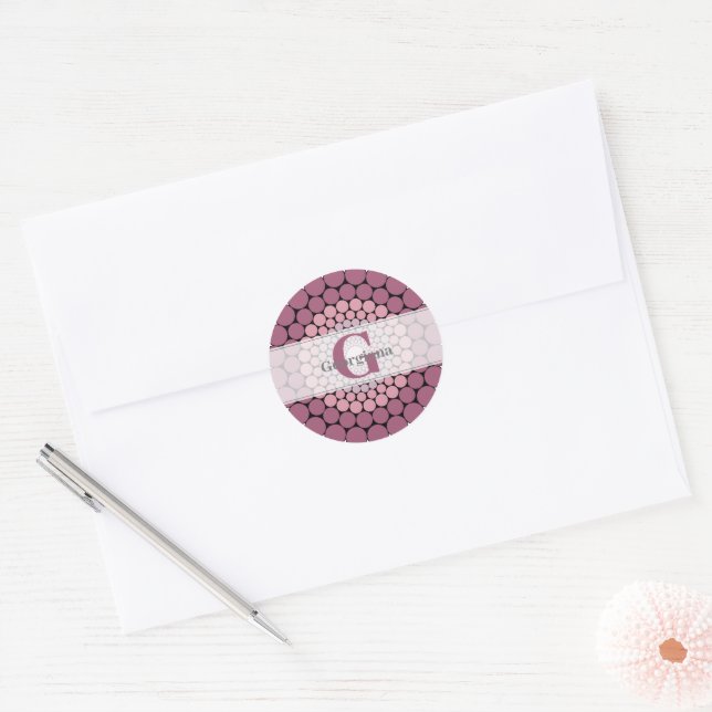 Personalisierte Dusky-Rose Floral Dot Mandala Runder Aufkleber (Umschlag)