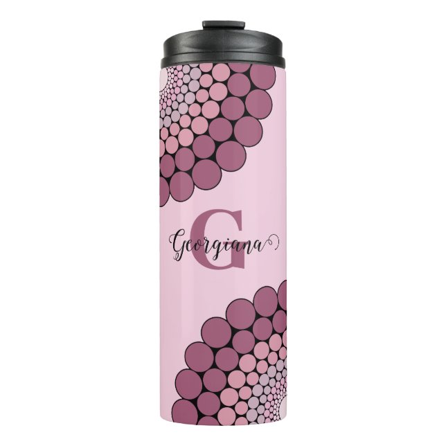 Personalisierte Dusky-Rose Floral Dot Mandala Thermosbecher (Vorderseite)