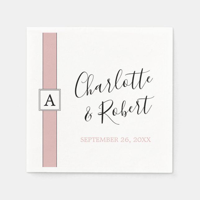 Personalisierte Dusty Rose Rosa Monogramm Hochzeit Serviette (Vorderseite)