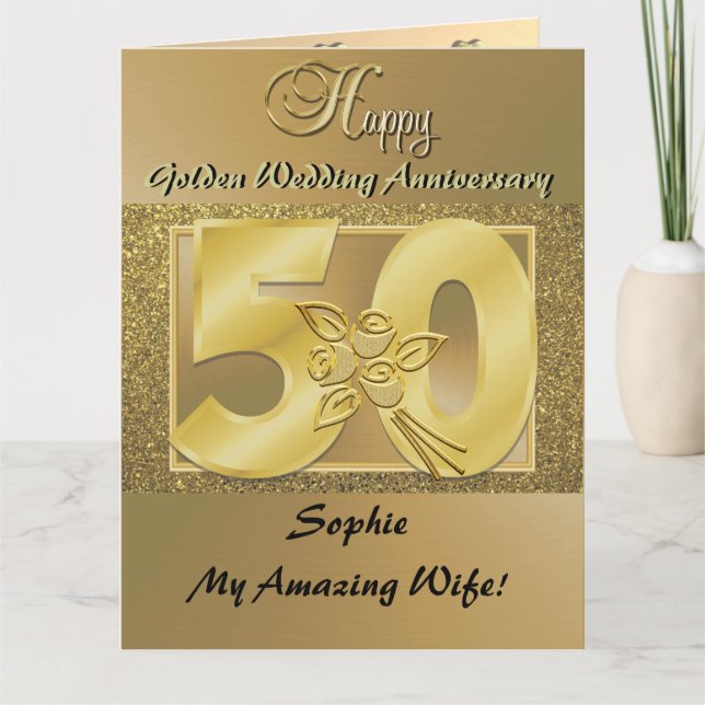 Personalisierte Ehefrau der 50. Hochzeitskarte Karte (Vorderseite)