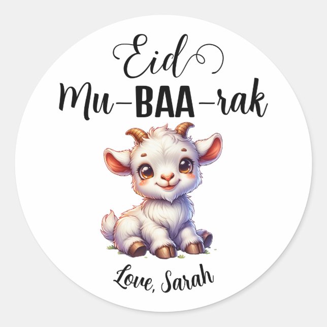 Personalisierte Eid Mubarak Round Goat Stickers (Vorderseite)