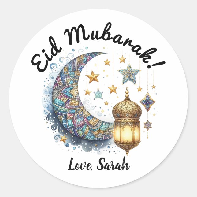 Personalisierte Eid Mubarak Round Stickers (Vorderseite)