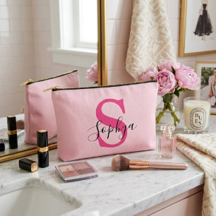 Personalisierte einfache heiße rosa Monogramm Zubehörtasche