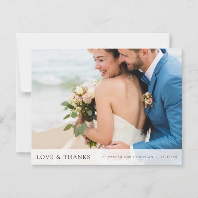 Personalisierte Einfache Hochzeit des modernen Fot Dankeskarte (Vorderseite)