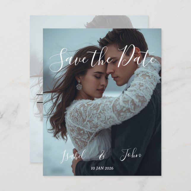 Personalisierte Einfache moderne Winterhochzeitkar (Vorne/Hinten)