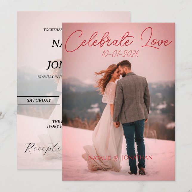 Personalisierte Einfache moderne Winterhochzeitkar Einladung (Vorne/Hinten)