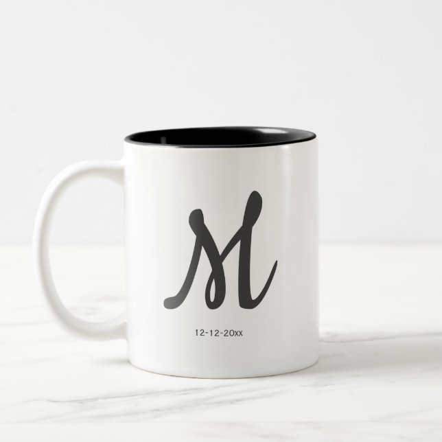 personalisierte einfache Monogramm fügen Sie Ihren Zweifarbige Tasse (Links)