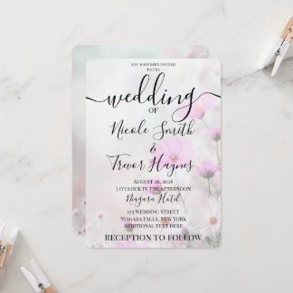 Personalisierte einfache rosa Blumen Hochzeit Einladung