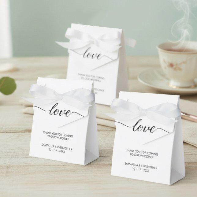 Personalisierte einfache und elegante Liebe Hochze Geschenkschachtel (Customizable, elegant, love script, minimalist wedding favor boxes with bows.)