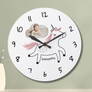 Personalisierte Einhorn-Foto-Wanduhr für Kinder Große Wanduhr