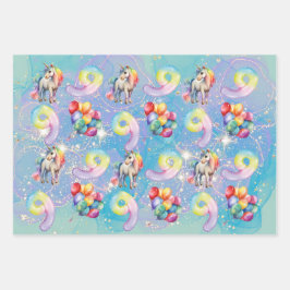 personalisierte Einhorn-Geschenkpackung zum 9. Geb Geschenkpapier Set