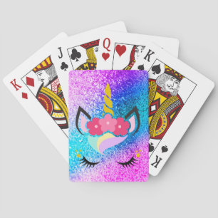 Personalisierte Einhorn Ombre Glitter Spielkarten