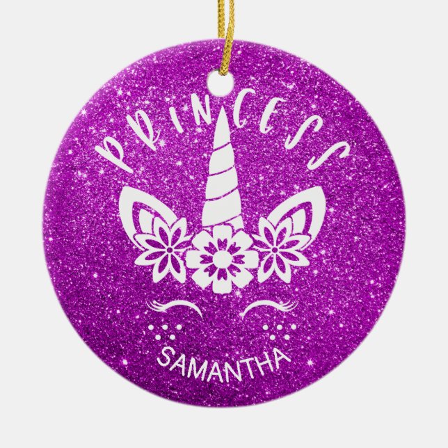 Personalisierte Einhorn-Prinzessin Weihnachten Keramik Ornament (Vorne)