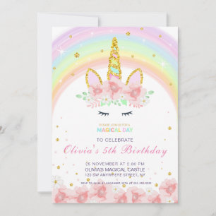 Personalisierte Einhorn-Regenbogen-Geburtstagseinl Einladung