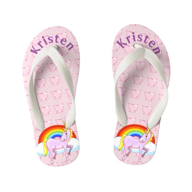 Personalisierte Einhorn- und Hörflöße Kinderbadesandalen (Fußbett)