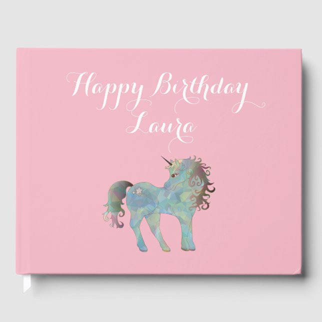 Personalisierte Einhornliebhaber Pink Happy Birthd Gästebuch (Vorderseite)