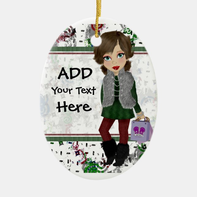 Personalisierte Einkaufsdiva Keramik Ornament (Vorne)