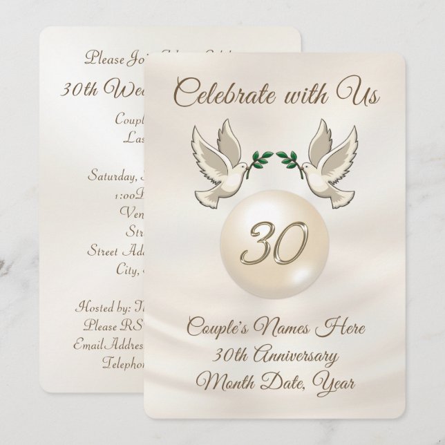 Personalisierte Einladungen zum 30. Hochzeitstag (Vorne/Hinten)