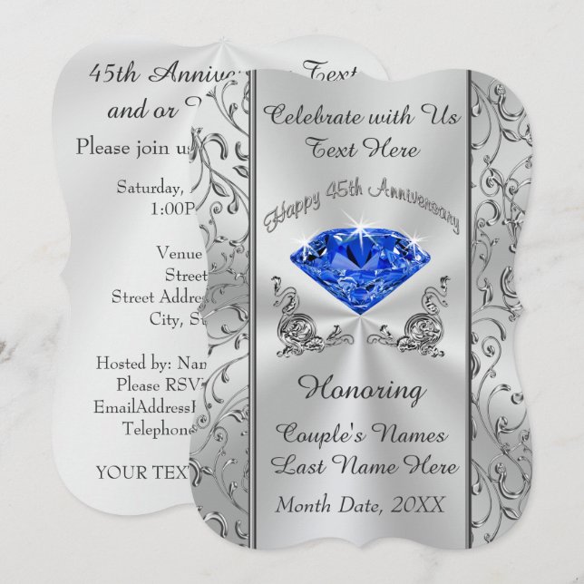 Personalisierte Einladungen zum 45. Hochzeitstag (Vorne/Hinten)