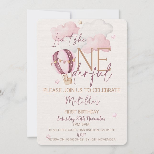 Personalisierte Einladungen zum ersten Geburtstag (Vorderseite)