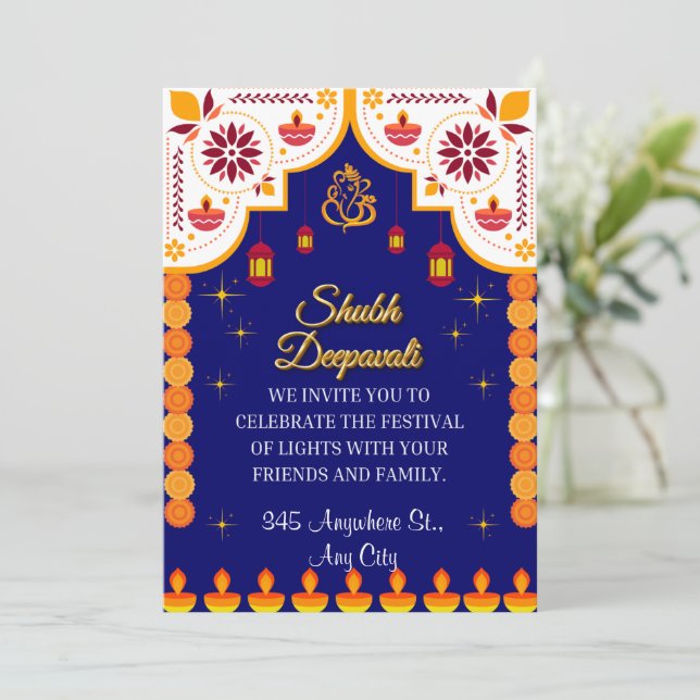 Personalisierte Einladungskarte Diwali (Stehend Vorderseite)