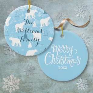 Personalisierte Eisbären-Schneeflocken Weihnachten Keramik Ornament