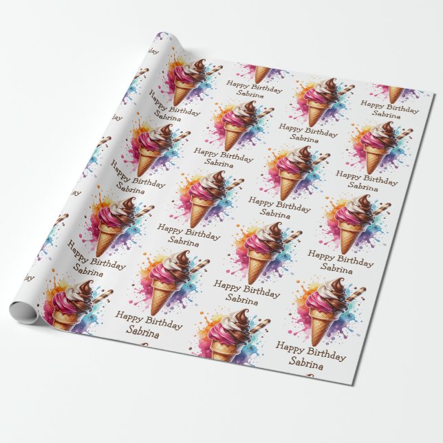 Personalisierte Eiscreme Cone Geburtstag Geschenkpapier (Ungerollt)