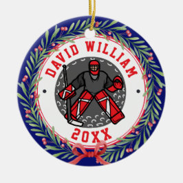 Personalisierte Eishockey-Spieler Weihnachtsgesche Keramik Ornament