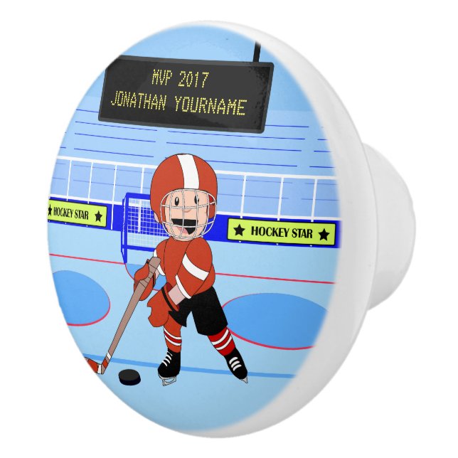 Personalisierte Eishockeystar-Runde Keramikknauf (Rechts)